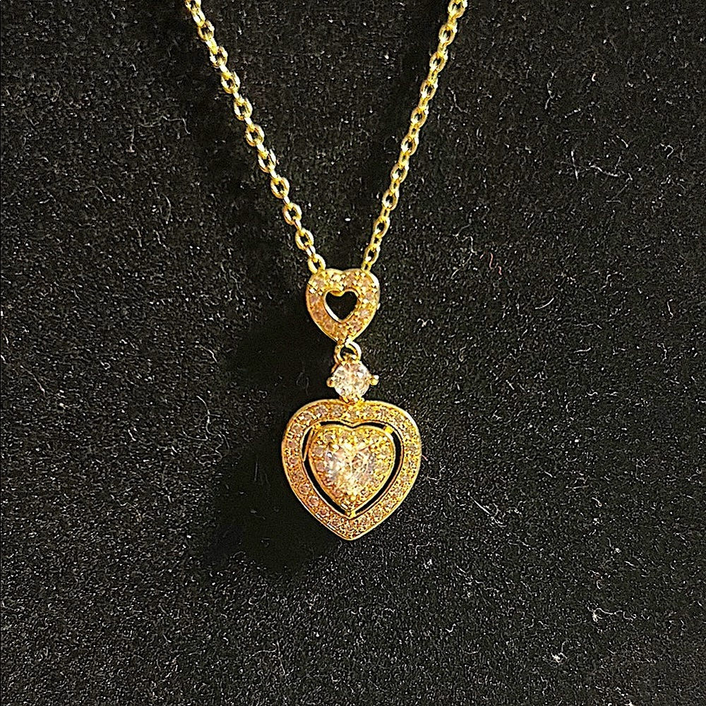 Gold Heart‎ and Cz Pendant Necklace